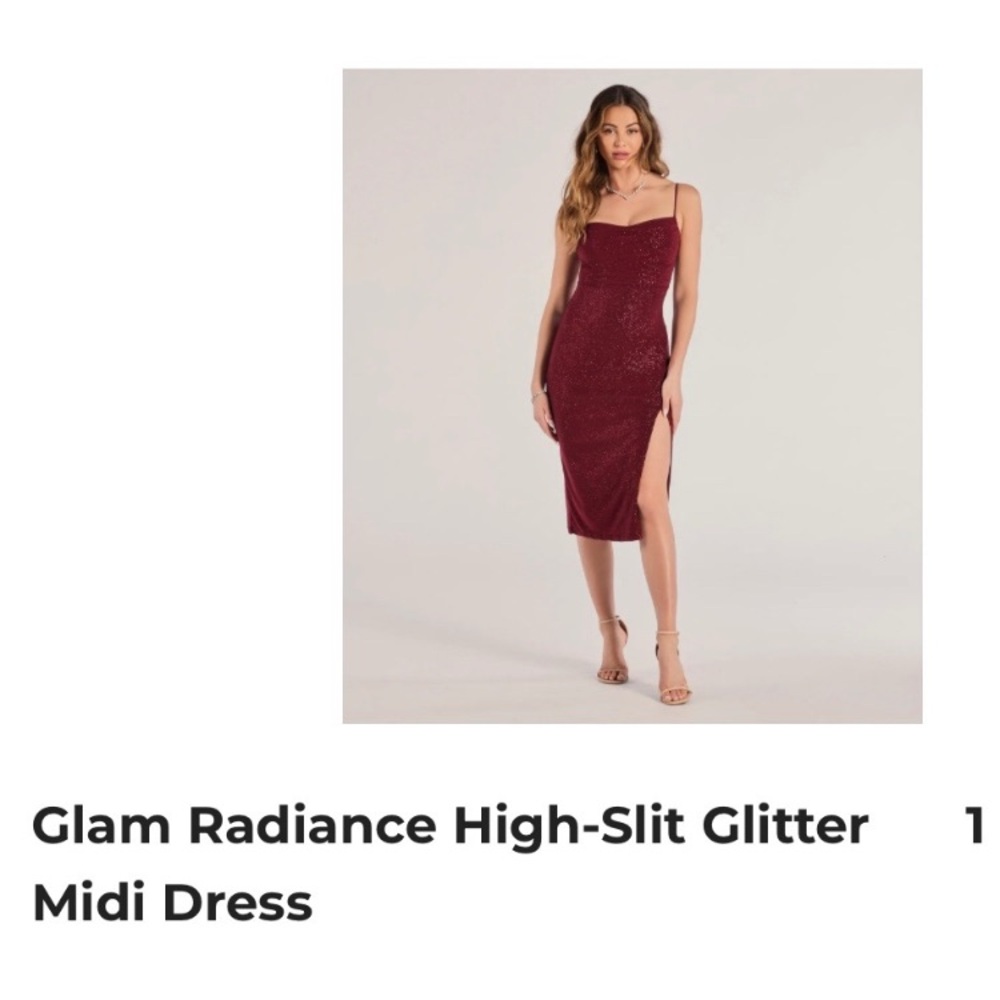 Burgundy Glitter Midi prom Dress